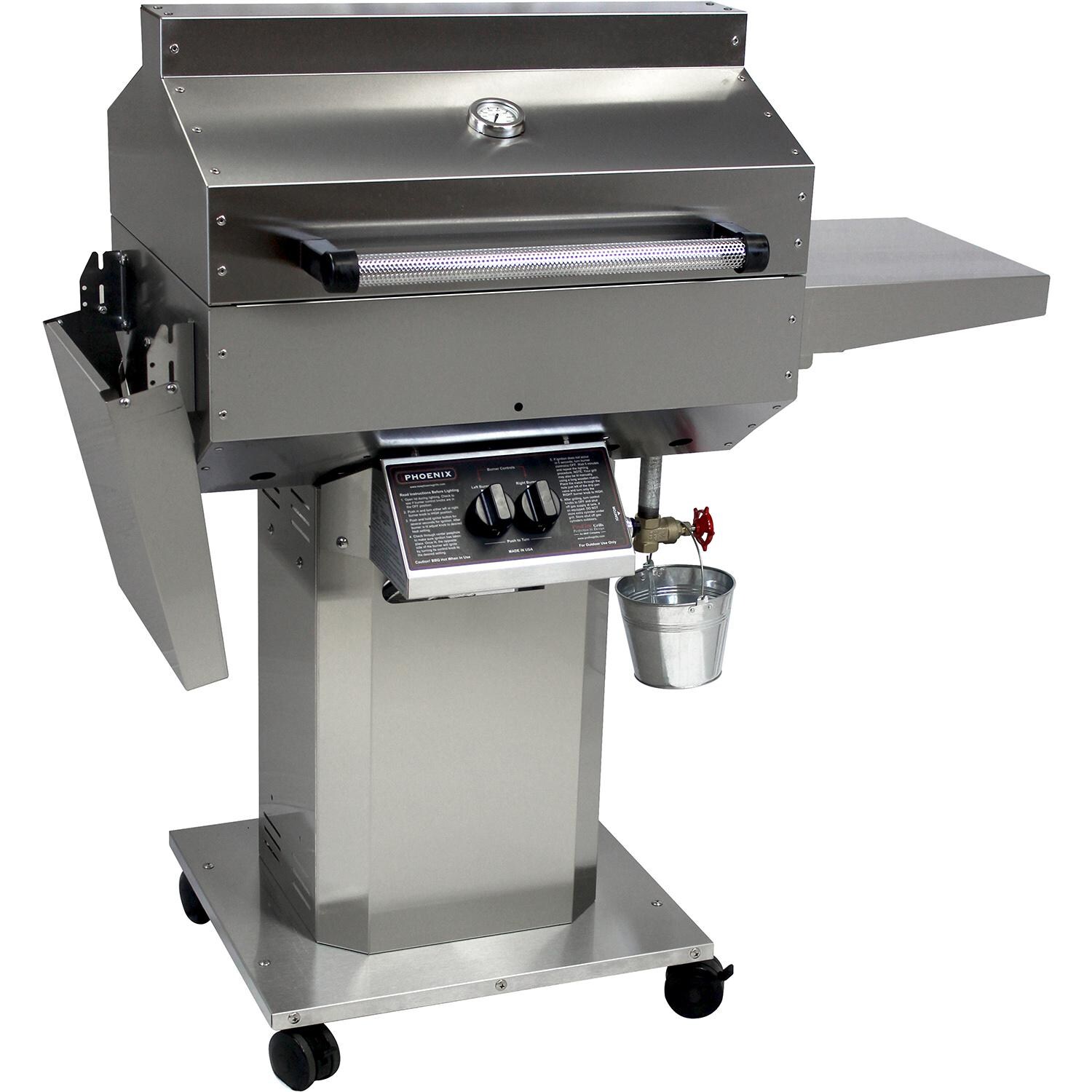 Phoenix Grill SD Stainless Steel Propane Gas Riveted Grill Head On Stainless Steel Pedestal Cart thumbnail
