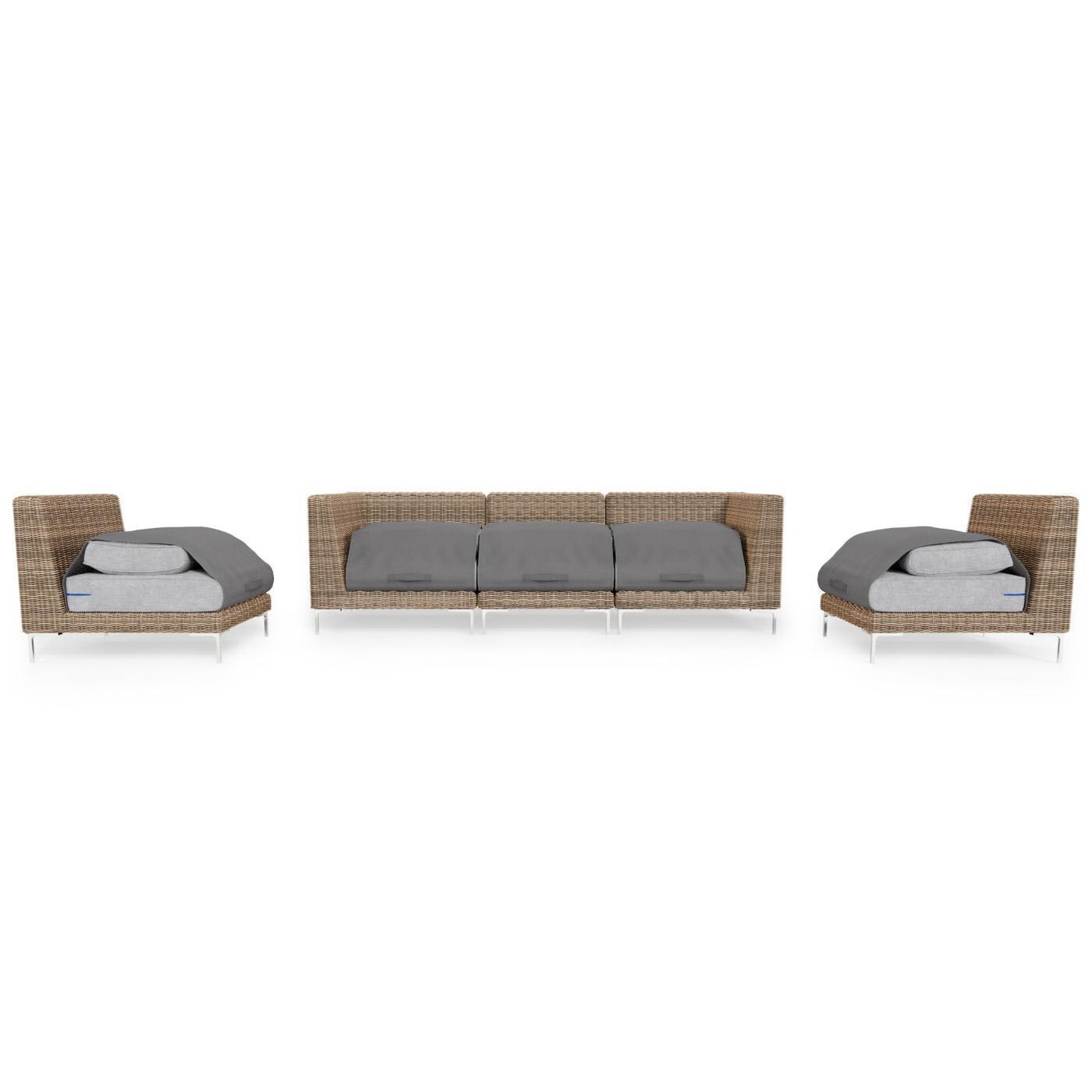 Outer PS-OUT-00147 Brown Wicker Outdoor Sofa w/ Armless Chairs - 5 Seat - Fully Covered Cushions thumbnail