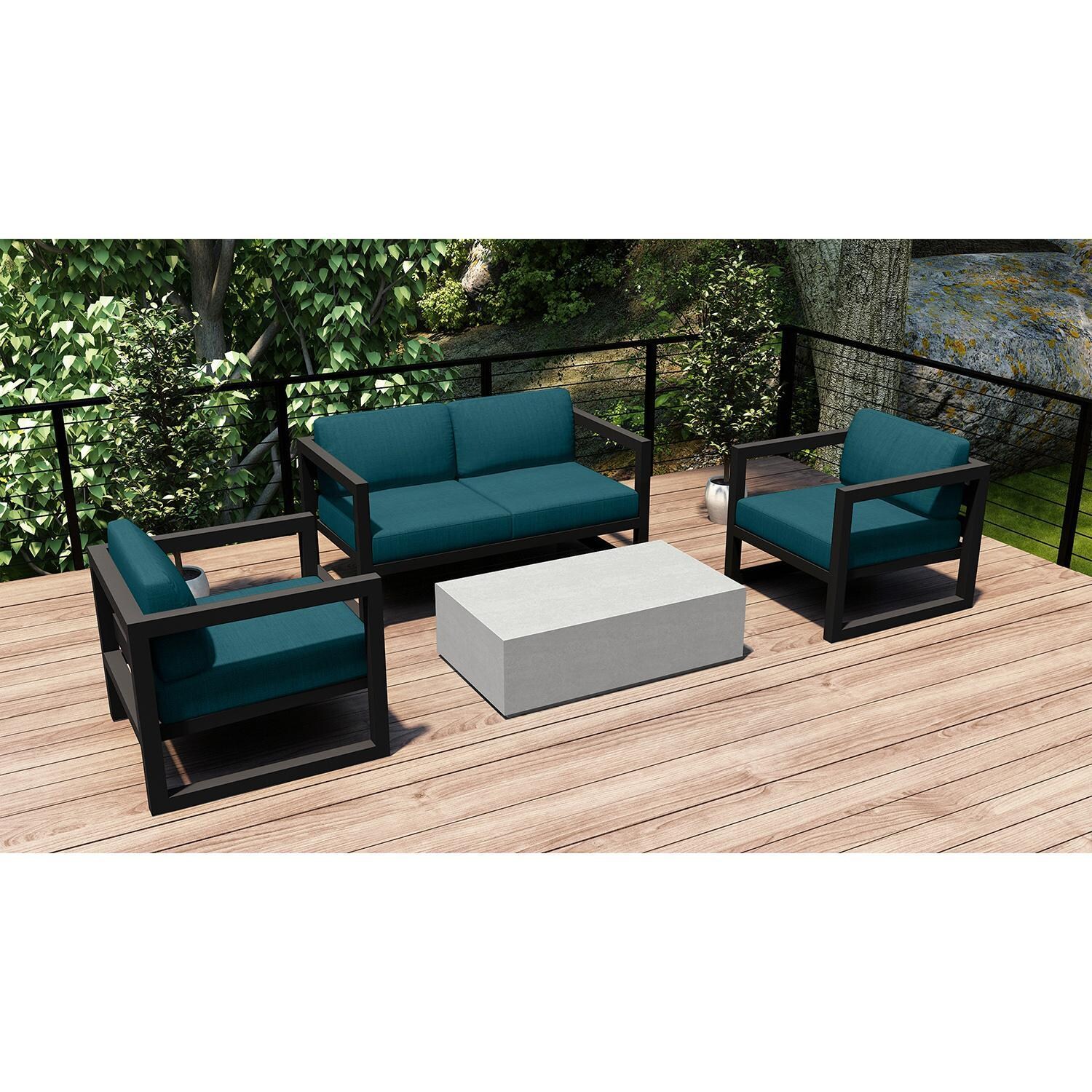 Misty Cove 4 Piece Seating Set in Slate w/Loveseat & Spectrum Peacock Cushions by Lakeview - On Deck - Lifestyle thumbnail