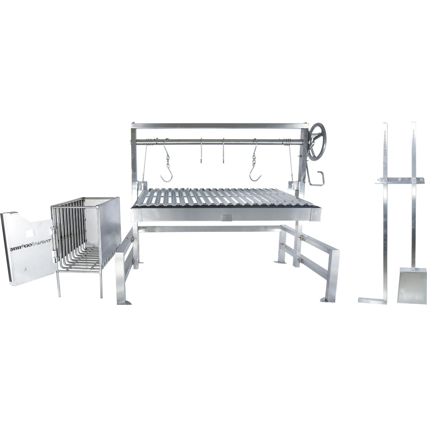 Tagwood BBQ09SS-V BBQ Insert Style Argentine Santa Maria Wood Fire & Charcoal Grill w/ V-Shaped Grates - With Accessories - White Background thumbnail