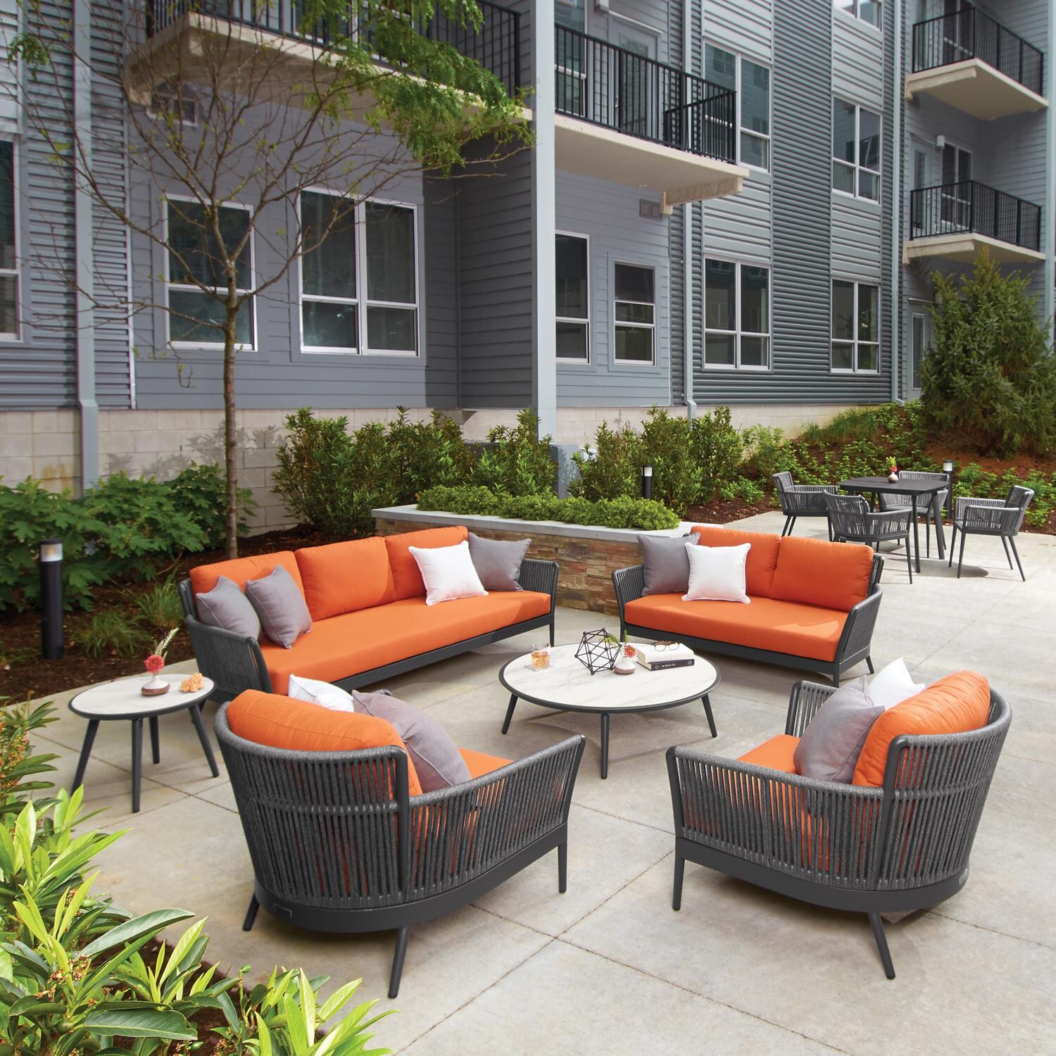 Oxford Garden Nette 3 Person Olefin Rope & Aluminum Sofa in Carbon/Tangerine - Courtyard thumbnail