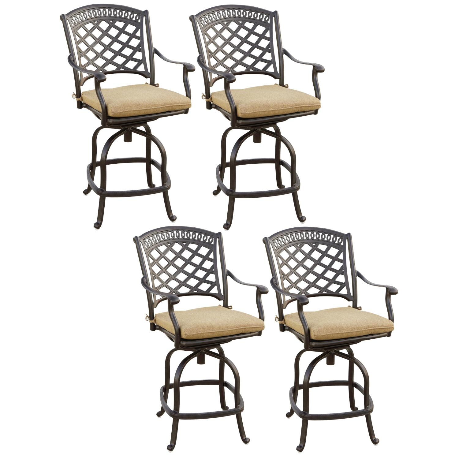 Darlee 201030-7-4 Sedona 4 Piece Cast Aluminum Patio Swivel Bar Stool Set W/ Sesame Cushions thumbnail