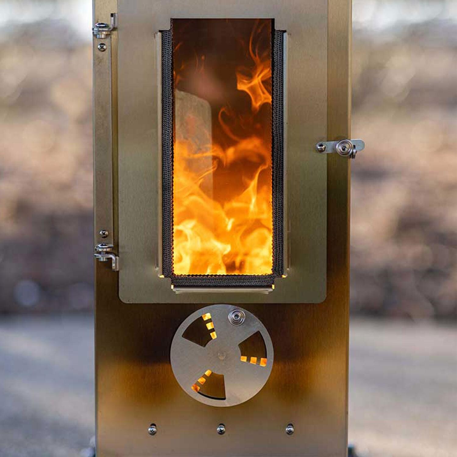 Timber Stoves WPPHBTSS1.0 Big Timber 90000 BTU Pellet Patio Heater Portable - Heater - Close Up - Lifestyle thumbnail