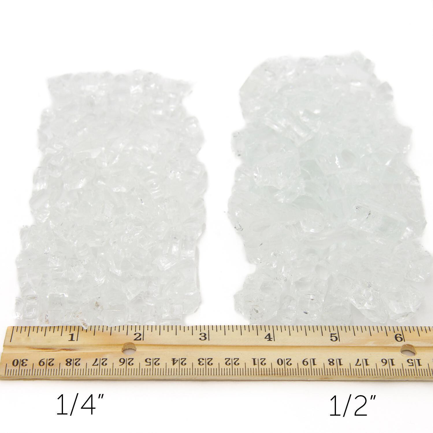 Diamond Clear Fire Glass Size Comparison - Non-Reflective Shown thumbnail