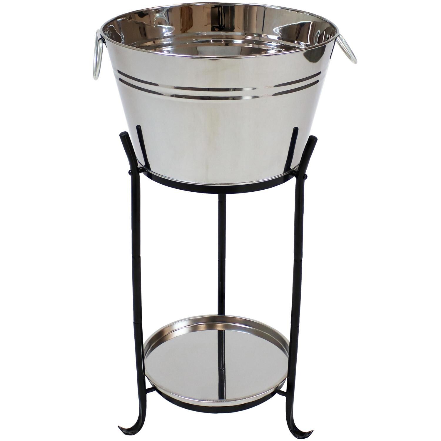 Ultimate Patio Stainless Steel Ice Bucket Drink Cooler W/ Stand & Tray - Full View thumbnail