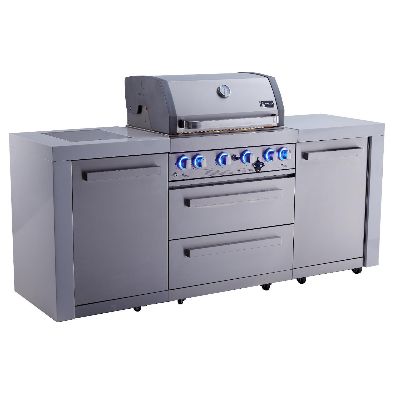 Mont Alpi 400 Deluxe Natural Gas Island Grill W/ Infrared Side Burner & Rotisserie Kit - Stainless Steel - MAi400-D image