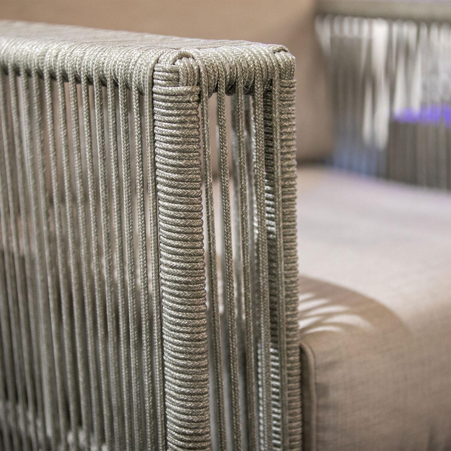 Miami Olefin Rope Patio Sofa in Dupione Celeste w/ Self Welt by Sunset West - Armrest Corner - Detail thumbnail