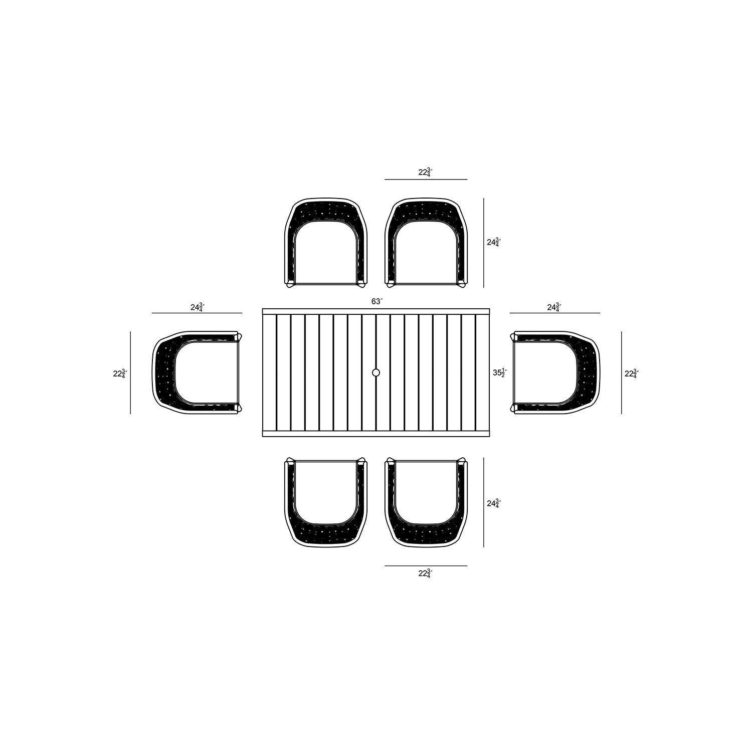 Chloe Bay 6 Seat Aluminum Rectangular Dining Table in Black by Lakeview Outdoor - Dimensional 2 thumbnail