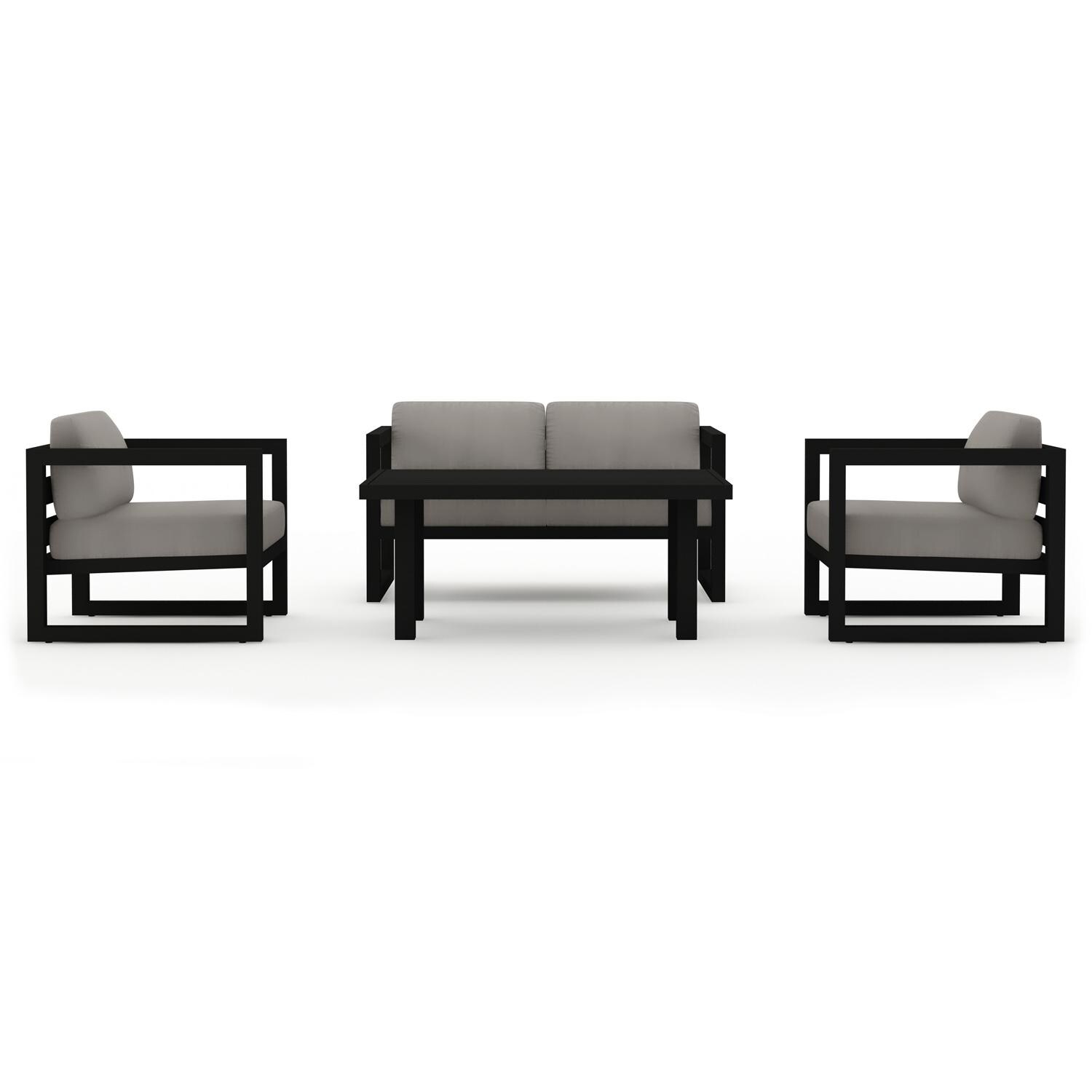 Misty Cove 4 Pc Aluminum Seating Set w/ Portal Coffee Table Black/Canvas Charcoal by Lakeview Outdoor Designs