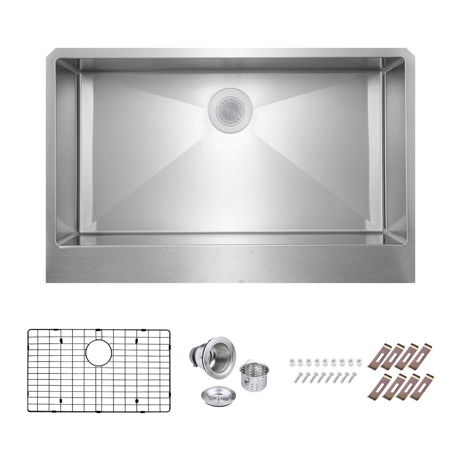 BBQGuys Signature Farmhouse Flat Apron Stainless Steel 33-Inch Sink W/Grid and Strainer
