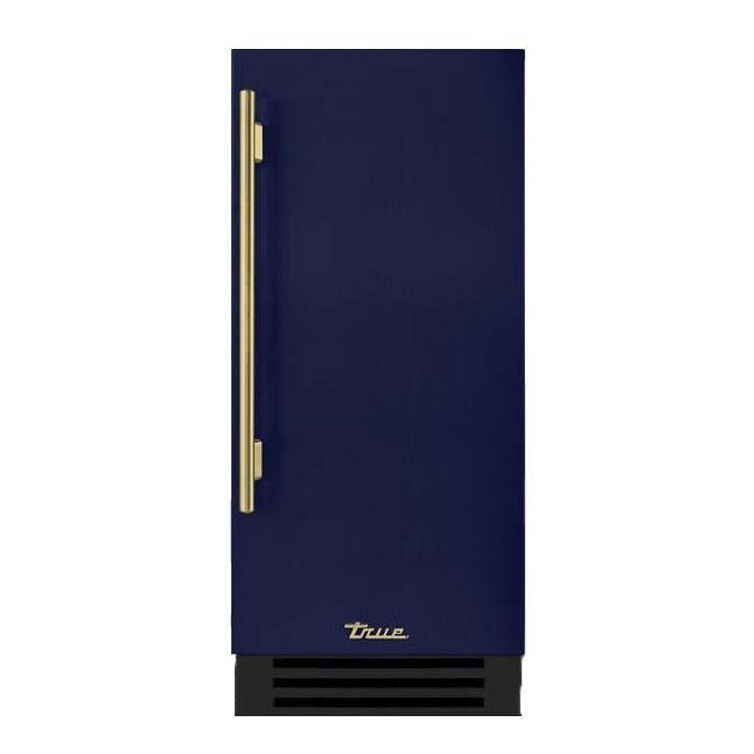 True TUI-15-R-OP-D~DSK-078-H01 15-Inch 85 Lb. Right Hinge Outdoor Ice Maker - Cobalt w/ Brass Handle - Display - White Background thumbnail