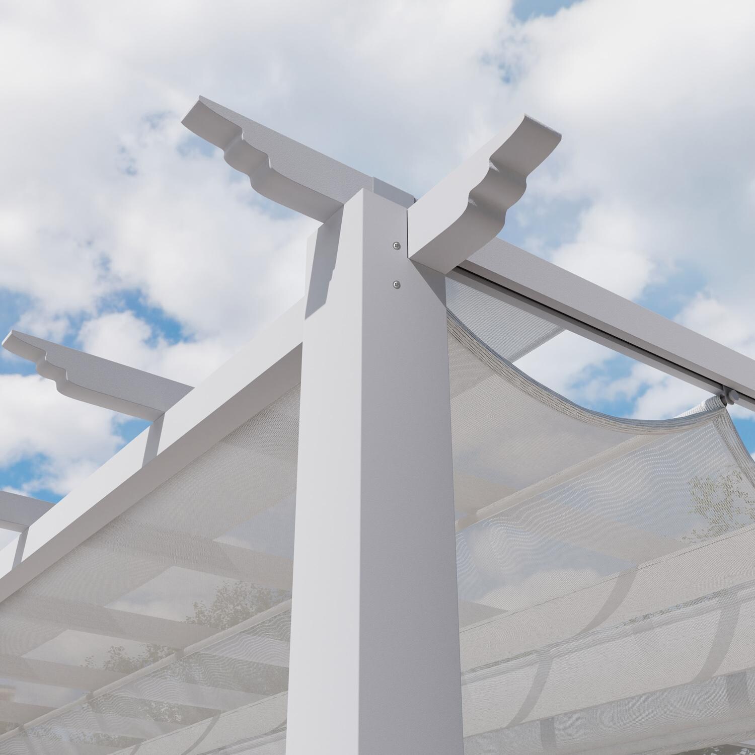 Paragon Outdoor PR11WTW Florence 11' x 11' White Pergola w/ White Canopy - Beam & Canopy - Detail thumbnail