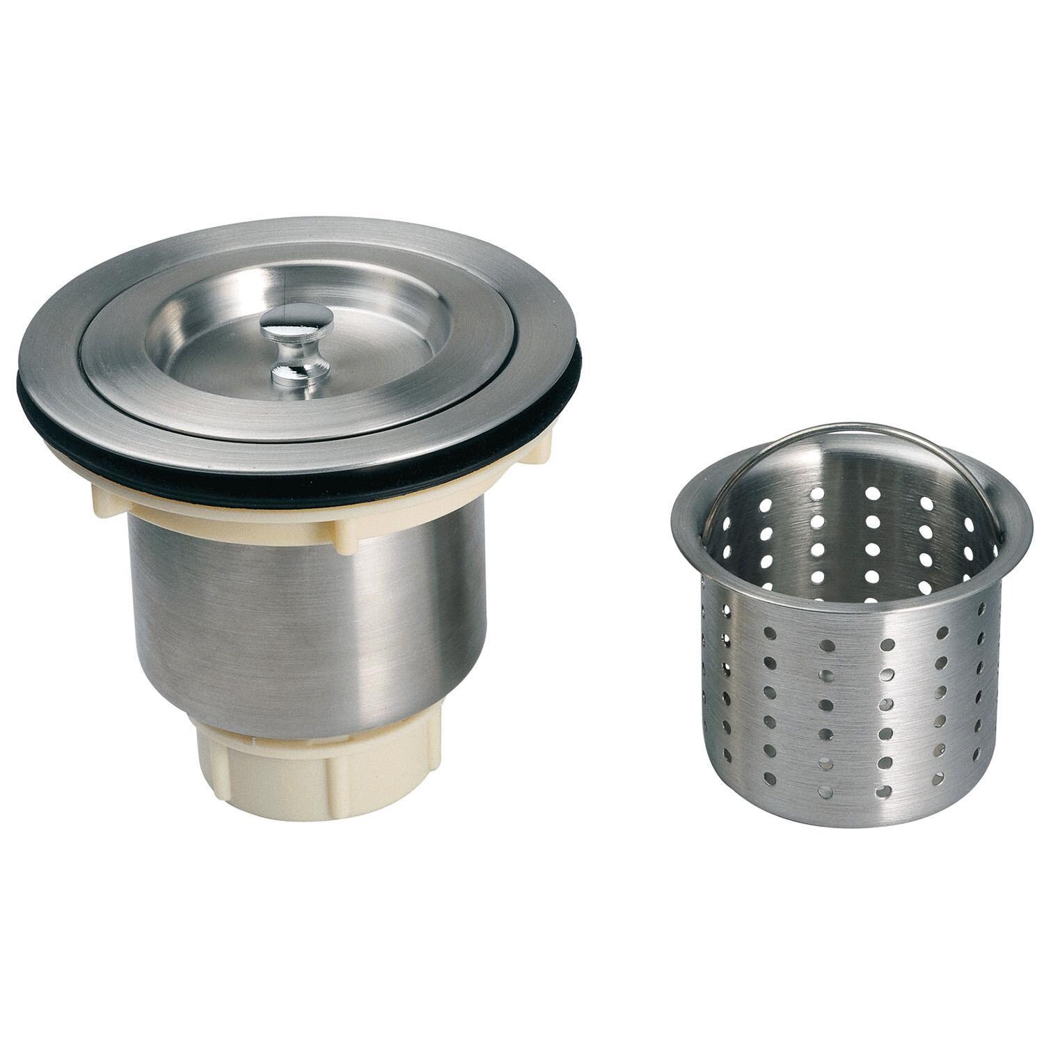 Huntington Brass R-ZS-600 + GD-144 + HBK1823301-J + LI-XD Urban Place Radial 24 X 19 Stainless Steel Outdoor Sink with Huntington Brass Dual Spray European Style Pull Down Faucet, Grid and Strainer Basket - Universal Strainer - White Background thumbnail