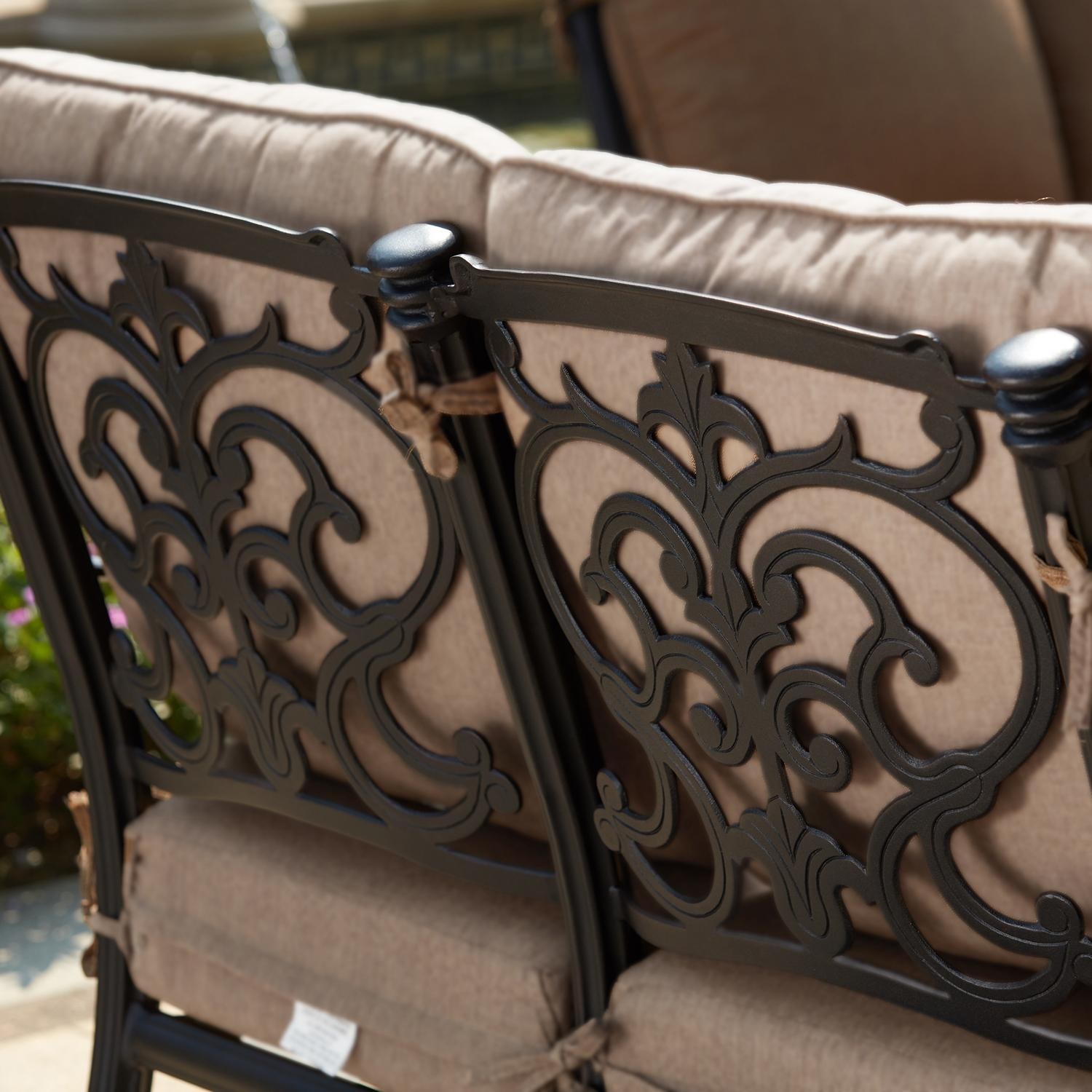Darlee Santa Barbara 7 Pc Cast Aluminum Seating Set w/ 42 X 21 Inch Series 60 Ice Bucket End Table & Swivel Rocker - Scrollwork - Detail thumbnail