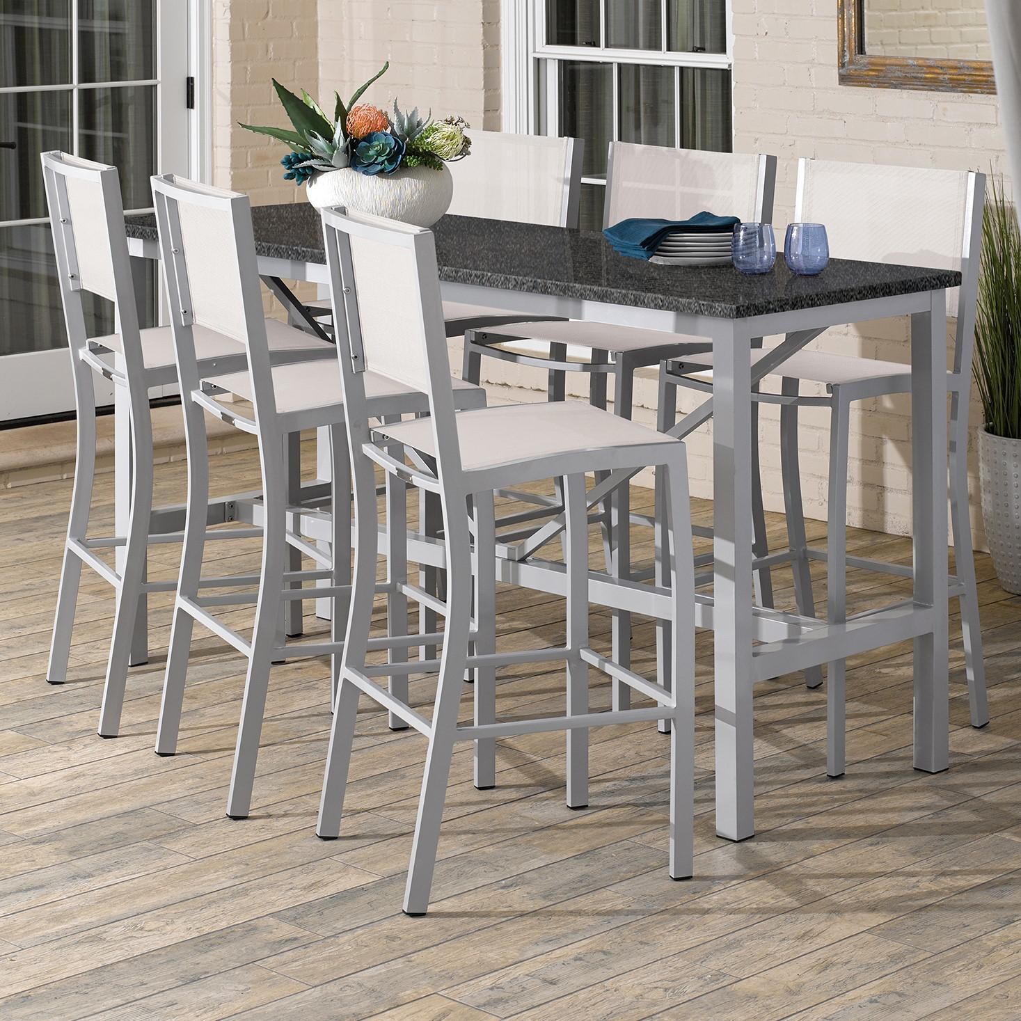 Travira 7 Piece Aluminum Patio Bar Set W/ 72 X 30 Inch Rectangular Lite-Core Charcoal Table By Oxford Garden - Natural Sling