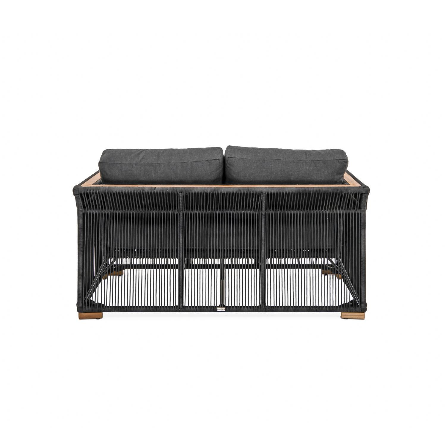 Teak + Table Breeze Olefin Rope & Teak Patio Loveseat in Charcoal/Carbon - Chair Back - White Background thumbnail