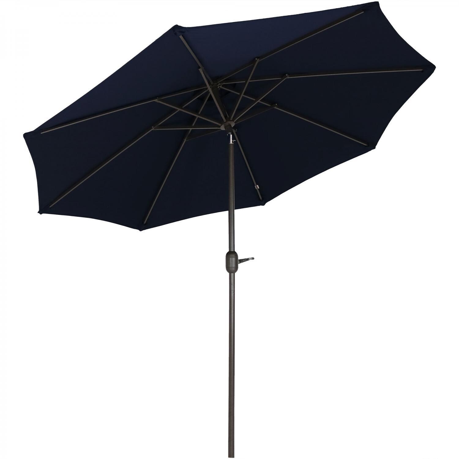 Ultimate Patio 9 Ft. Octagonal Aluminum Patio Market Umbrella W/ Crank & Tilt - Bronze Frame & Navy Blue Sunbrella Canopy