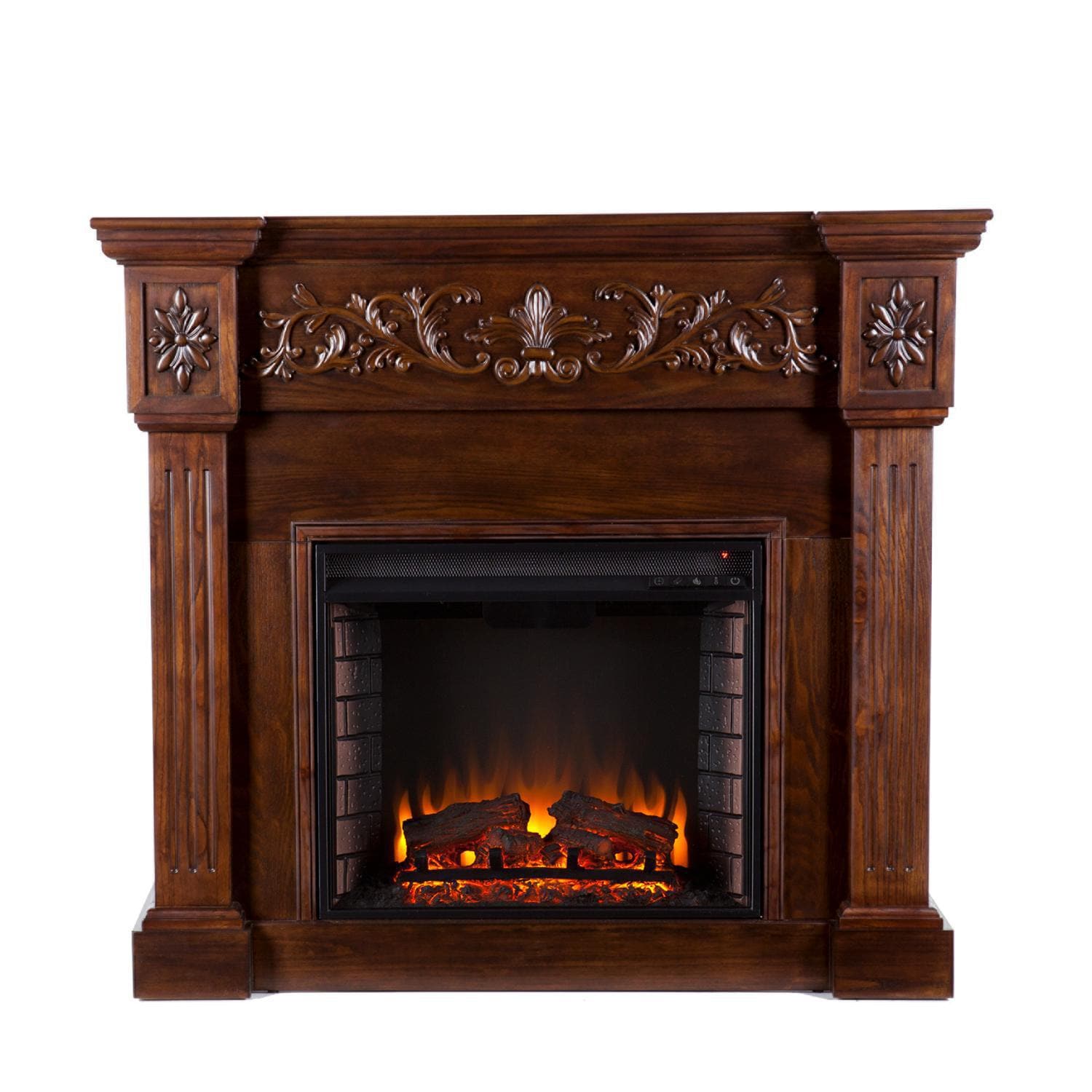 Southern Enterprises Calvert Carved 44-Inch Electric Fireplace Mantel W/ Infrared Heater - Rich Espresso - FI9278 - Front View thumbnail