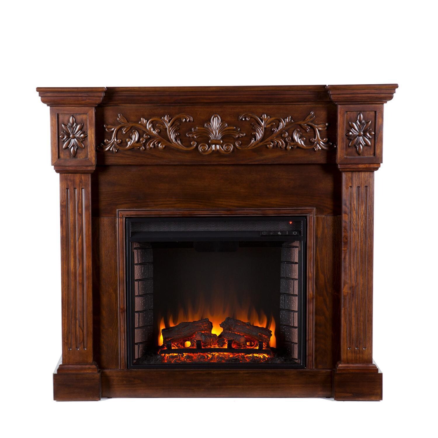 Southern Enterprises Calvert Carved 44-Inch Electric Fireplace Mantel W/ Infrared Heater - Rich Espresso - FI9278 - Front View thumbnail