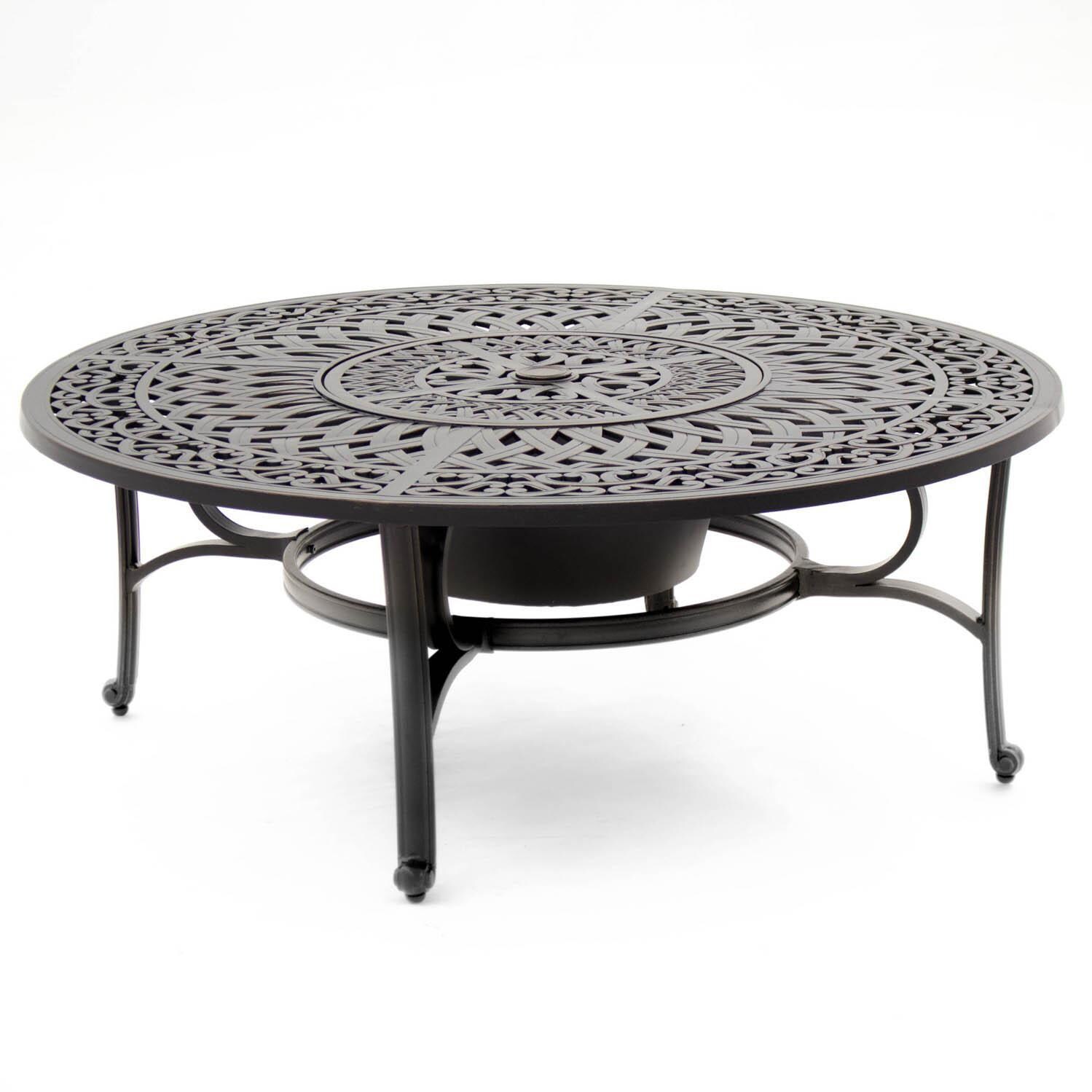 Villa Flora 48-Inch Round Cast Aluminum Wood Burning Fire Pit - Shown With Fire Pit Cover thumbnail