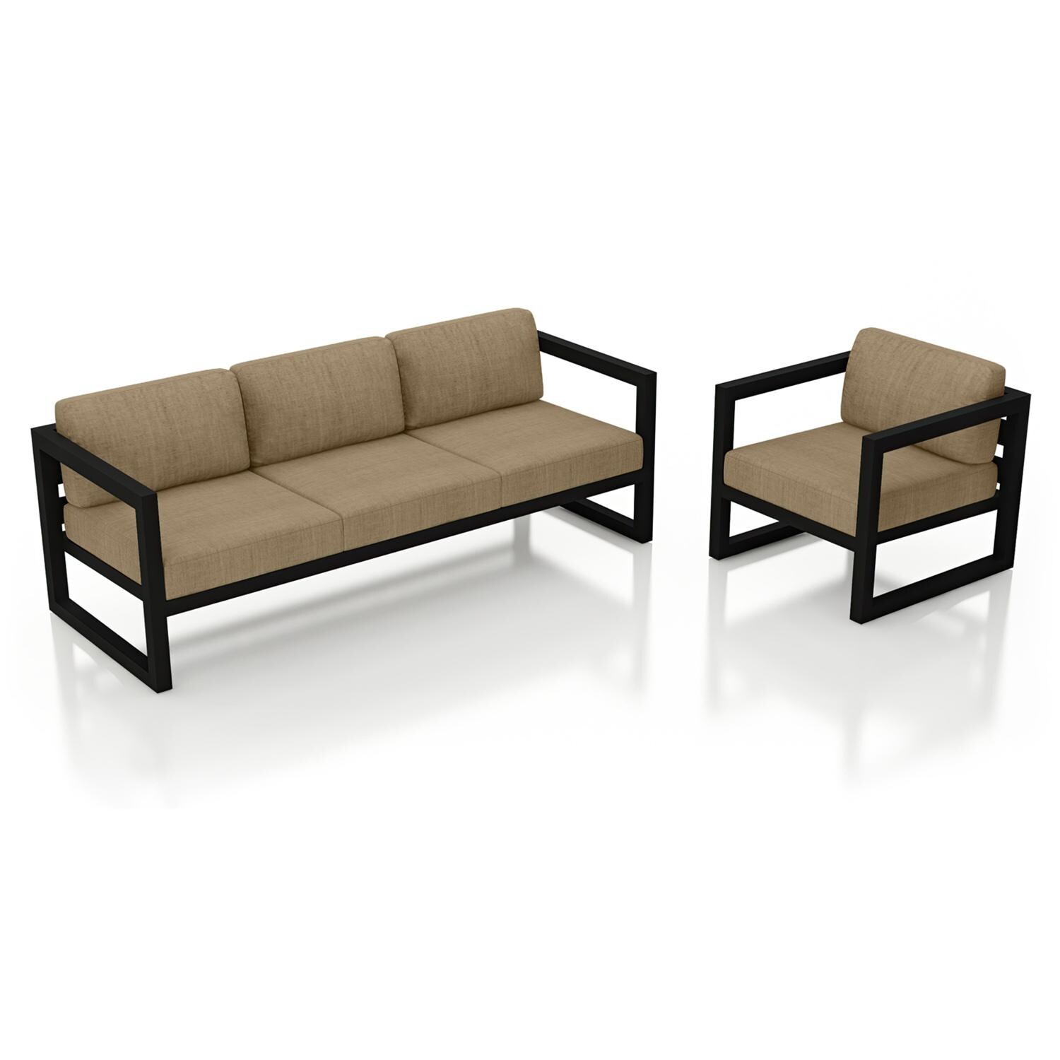 Lakeview MSTYCV-BK-2SS-HB Misty Cove 2 Pc Aluminum Seating Set in Black w/Heather Beige Cushions by Lakeview Outdoor Designs - Set Angled View - White Background thumbnail