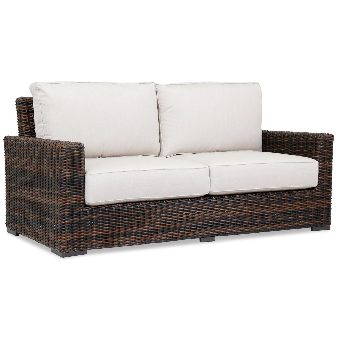 Montecito Wicker Patio Loveseat W/ Sunbrella Canvas Flax Cushions By Sunset West thumbnail