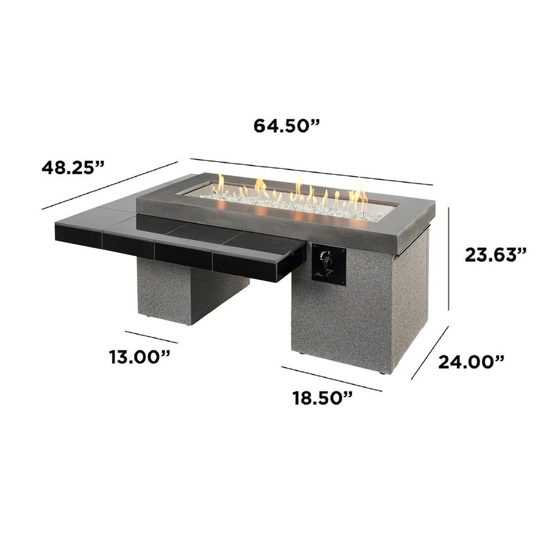 Emfield 48 Inch Rectangular Aluminum Natural Gas Fire Pit Table in Black By Lakeview Outdoor Designs - Dimensional thumbnail