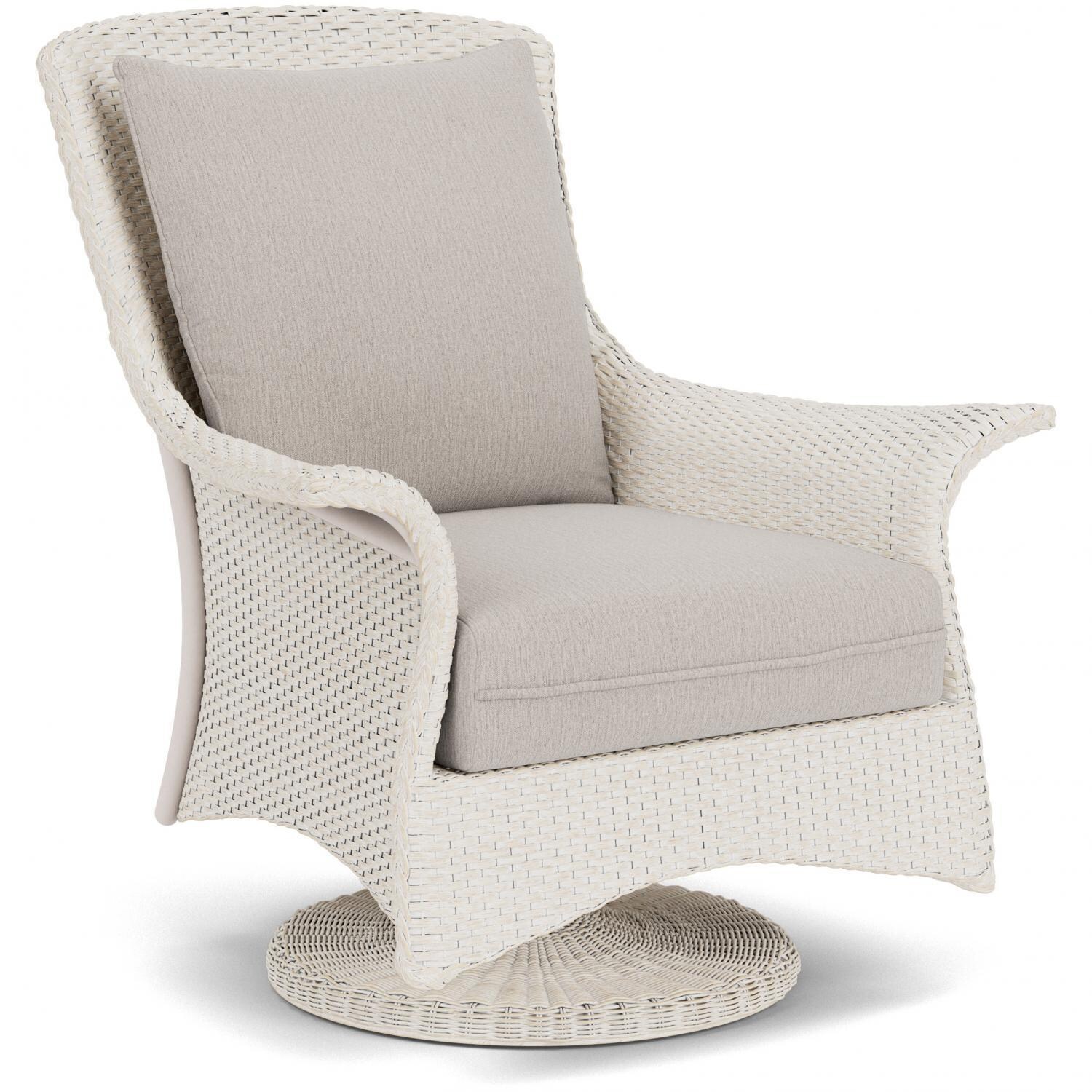 Lloyd Flanders Mandalay Swivel Rocker Lounge Chair in Antique White Finish with Remy Cloud Fabric - Angled thumbnail