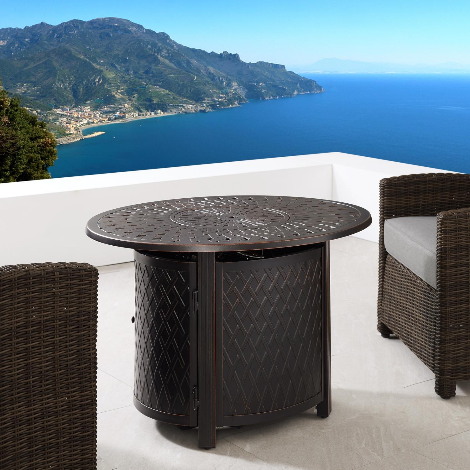 Ultimate Patio 63697-NG Palm Way 40-Inch Oval Aluminum Natural Gas Fire Pit - Burner Cover thumbnail