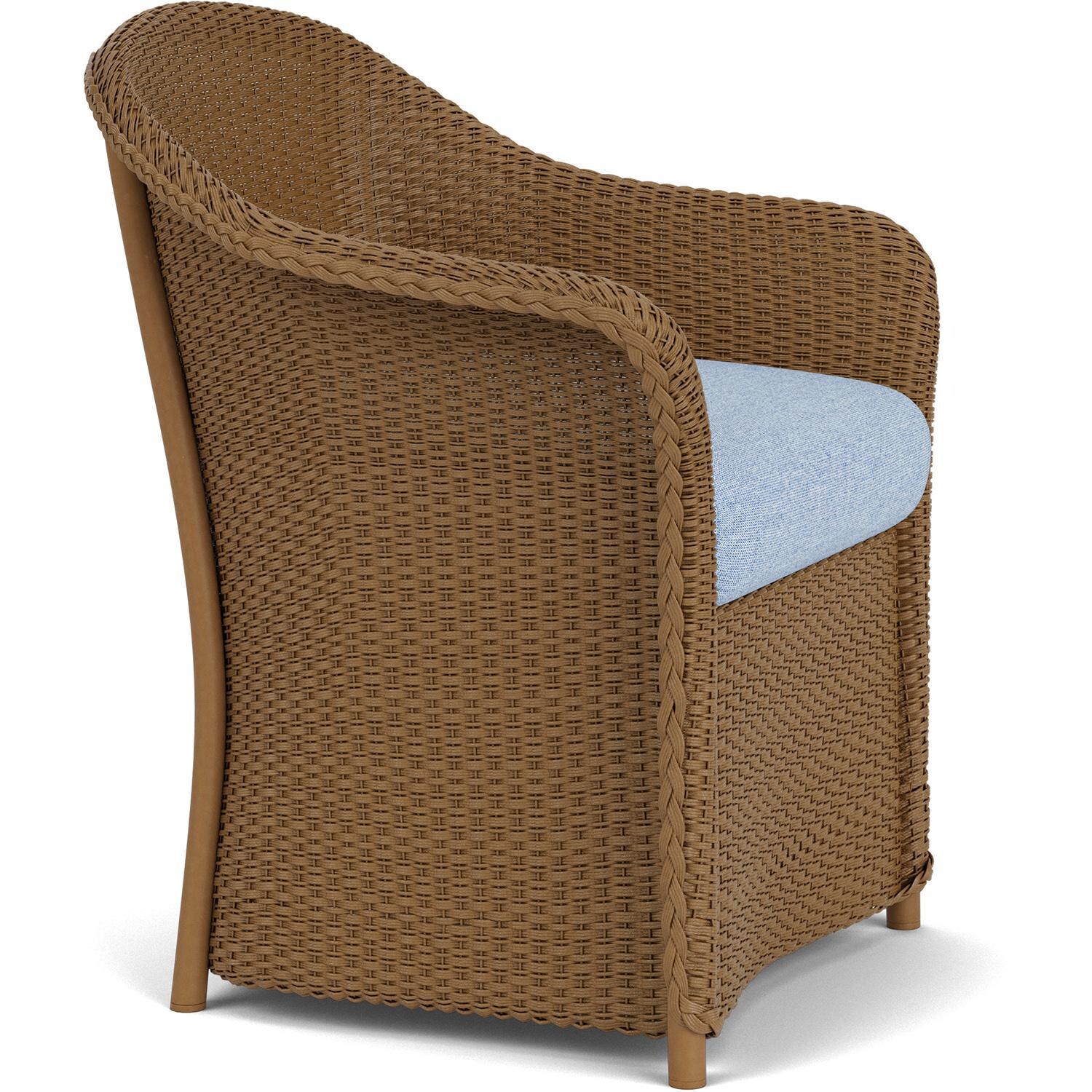 Lloyd Flanders Weekend Retreat Dining Armchair in Hickory Finish W/ Demo Skyway Fabric - Angled thumbnail