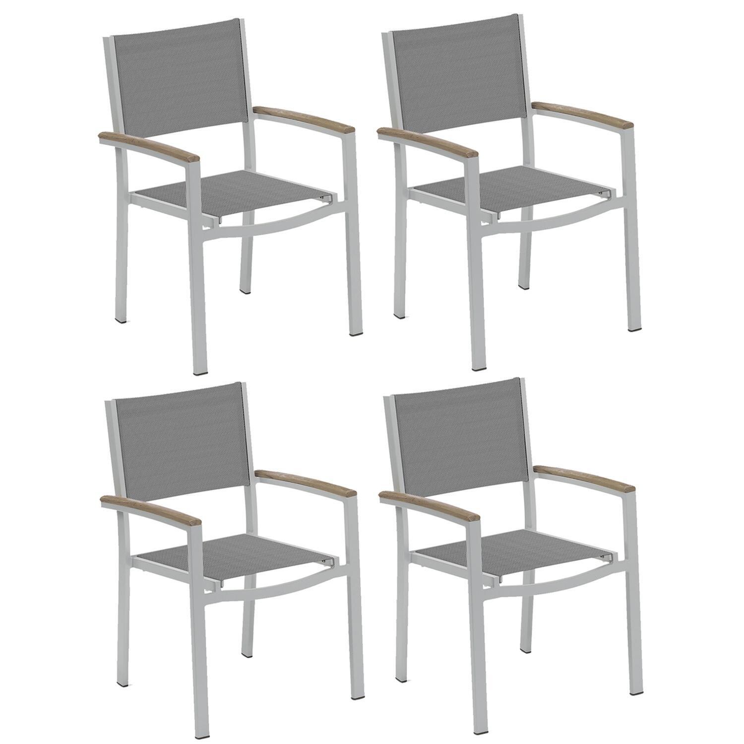 Travira 4 Pc Composite Sling & Aluminum Dining Chair W/ Vintage Tekwood Arm Caps in Flint/Titanium By Oxford Garden