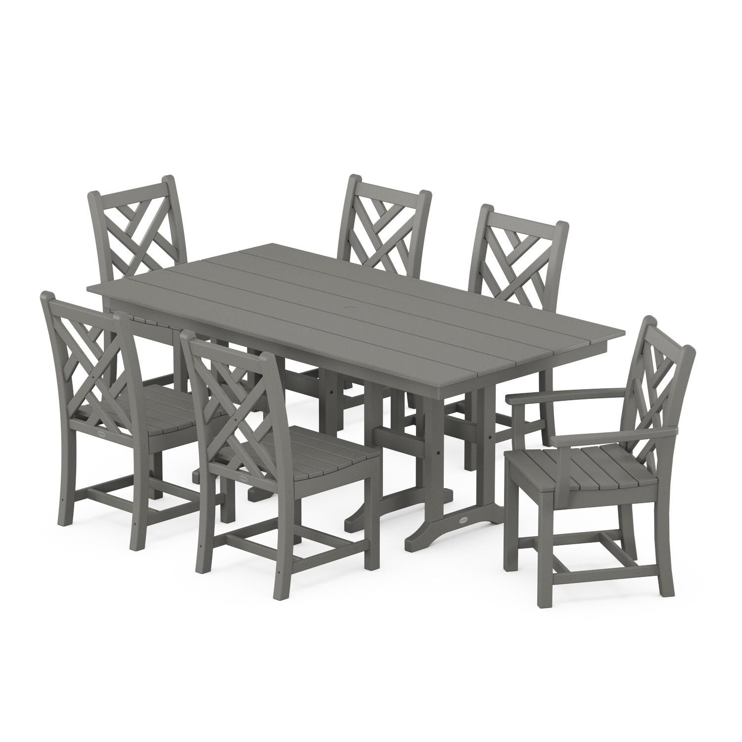 POLYWOOD Chippendale 7-Piece Farmhouse Dining Set - Slate Grey