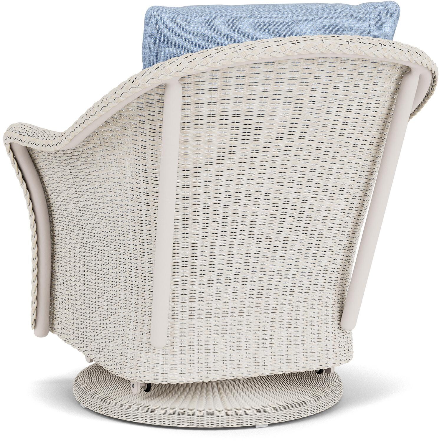 Lloyd Flanders Weekend Retreat Swivel Glider Lounge Chair in Antique White Finish W/ Demo Skyway Fabric - Back Left thumbnail