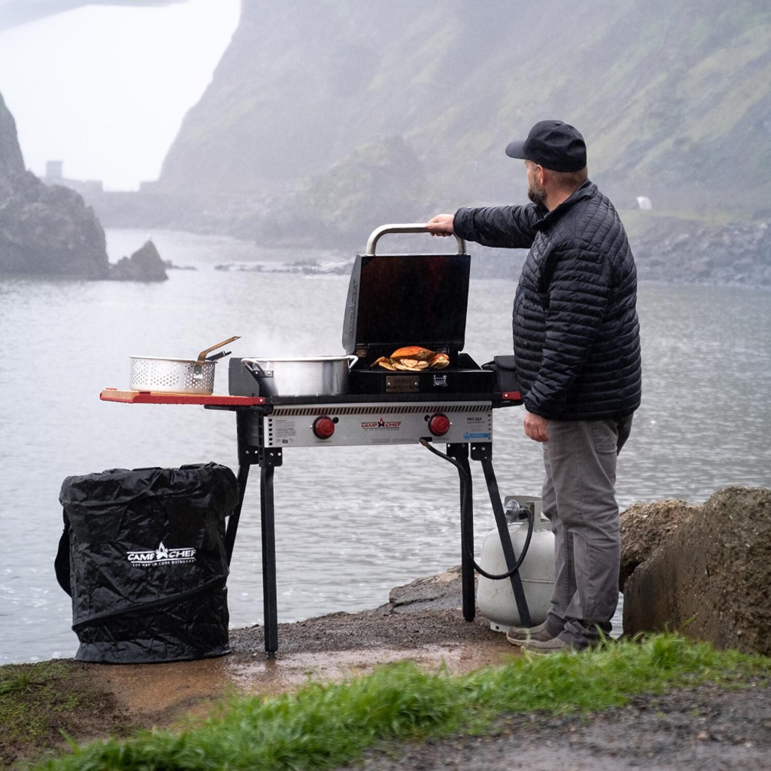 Camp Chef PRO60X Pro 60X 2-Burner Portable Propane Gas Stove - Lifestyle View - Boiling Crabs (accessories shown not included) thumbnail
