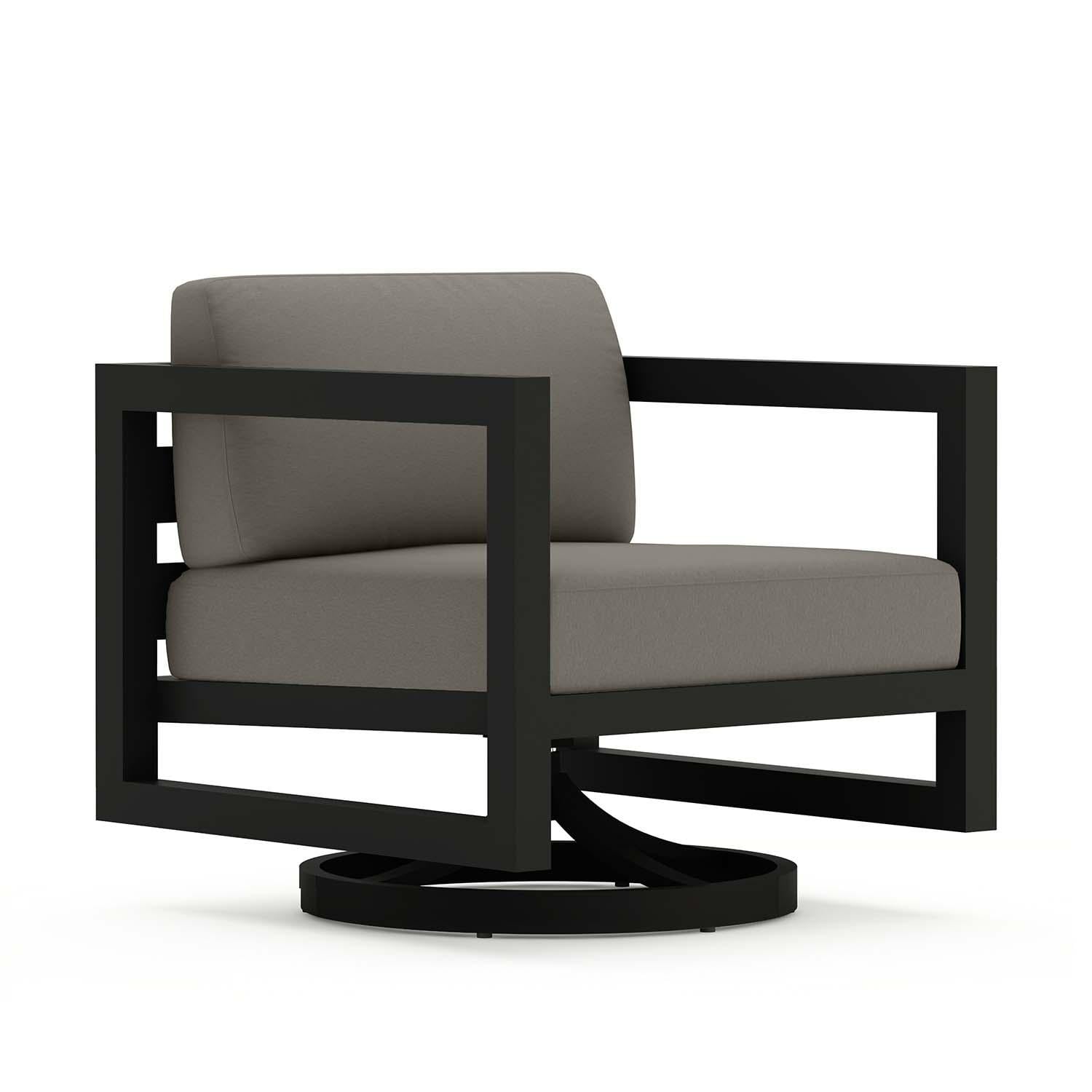 Misty Cove Aluminum Swivel Club Chair in Black/Canvas Charcoal by