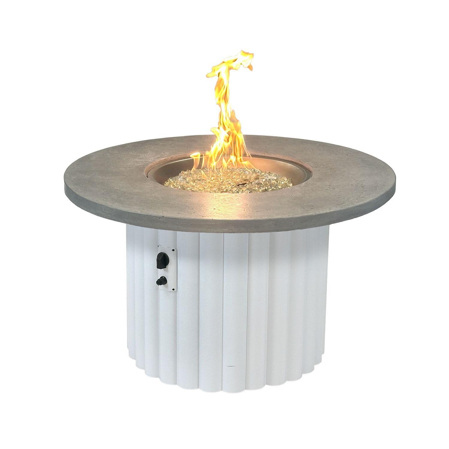 Reverie REVRWH-42-K-NG 42-in Round Aluminum Natural Gas Aluminum Fire Pit Table w/ Relic Grey Supercast Top & White Base (Ships Propane w/ Conversion Kit) - Frame On - White Background thumbnail