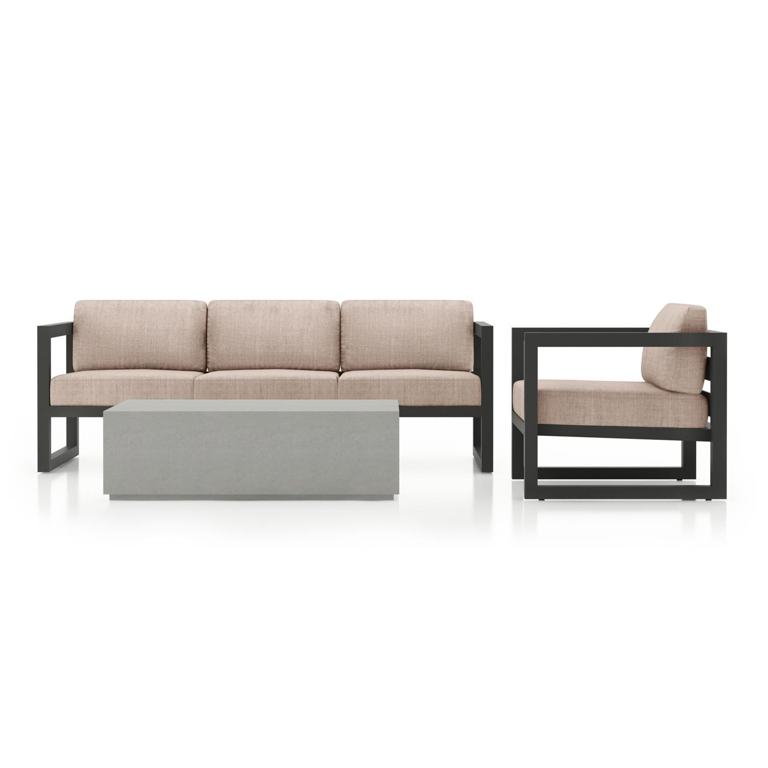 Misty Cove 3 Pc Seating Set in Slate w/Coffee Table & Canvas Flax Cushions by Lakeview - Complete Set - Lifestyle thumbnail