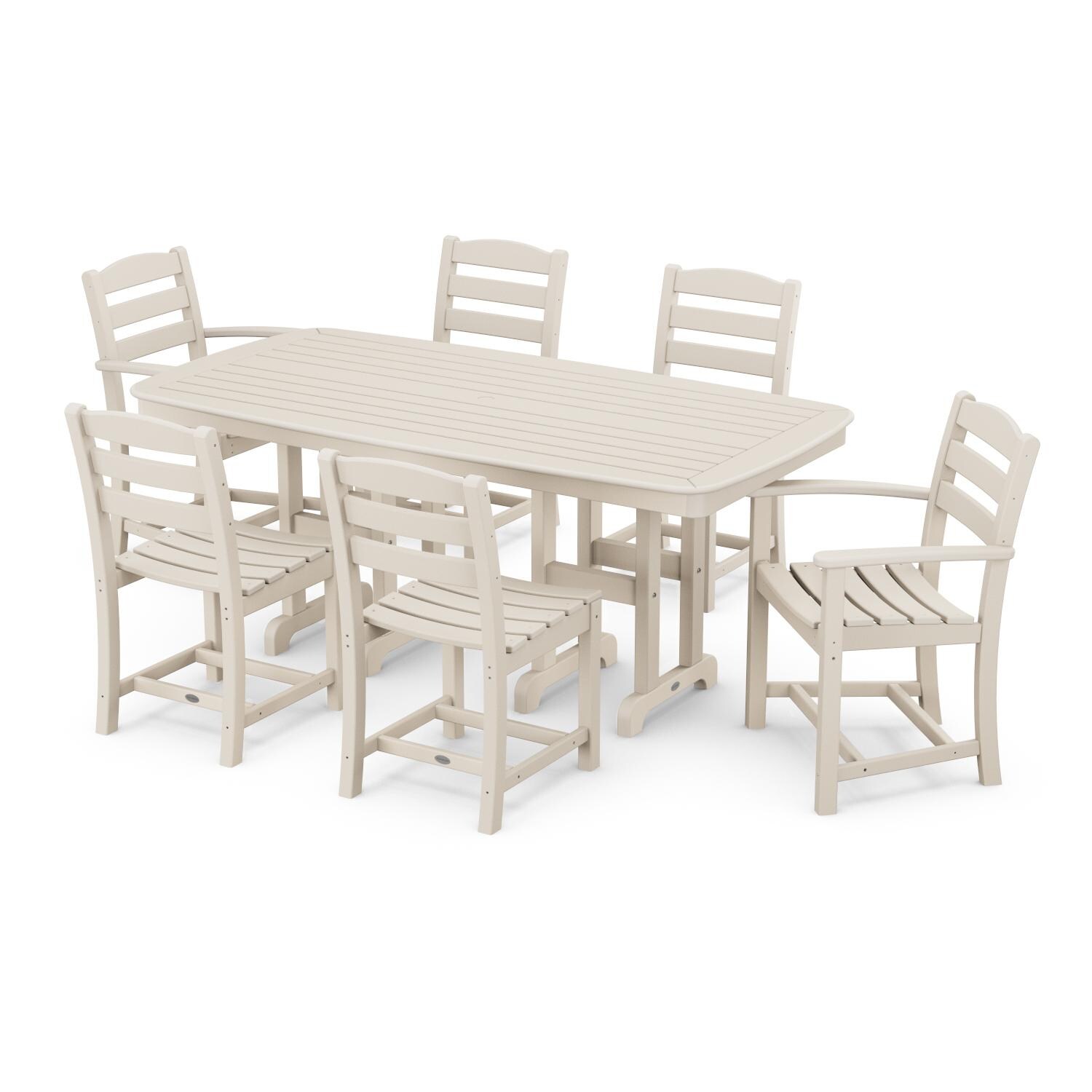 POLYWOOD La Casa Cafe 7 Piece Rectangular Arm Chair Dining Set - Sand