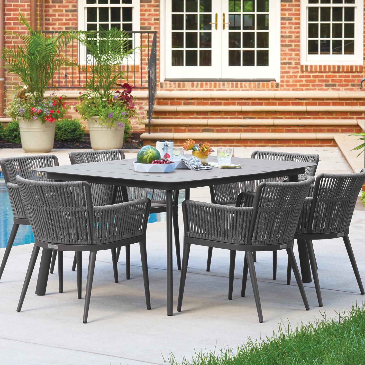 Oxford Garden Eiland 63 Inch Carbon Aluminum Dining Table - Poolside thumbnail
