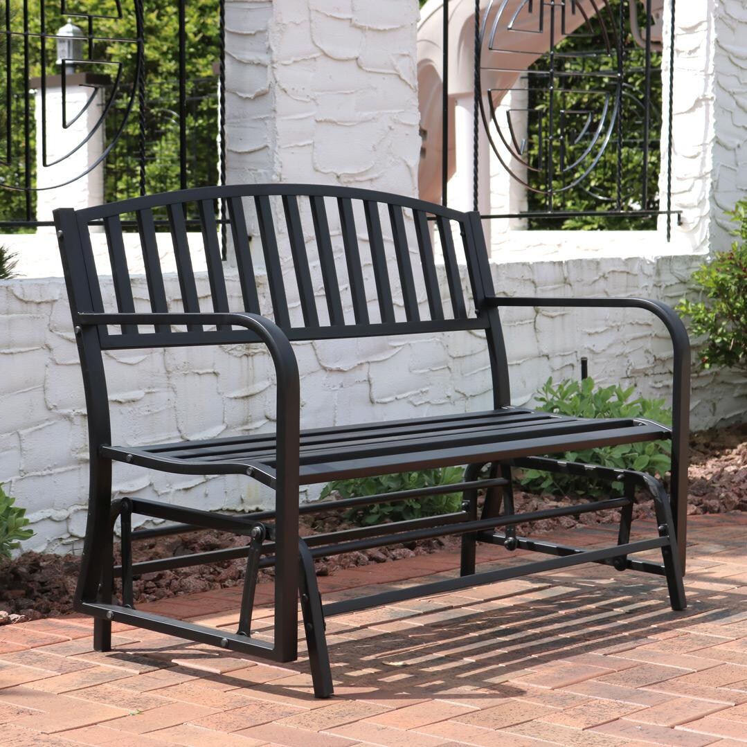 Sunnydaze Decor 50-Inch Black Steel Patio Glider Bench - YUK-754 image
