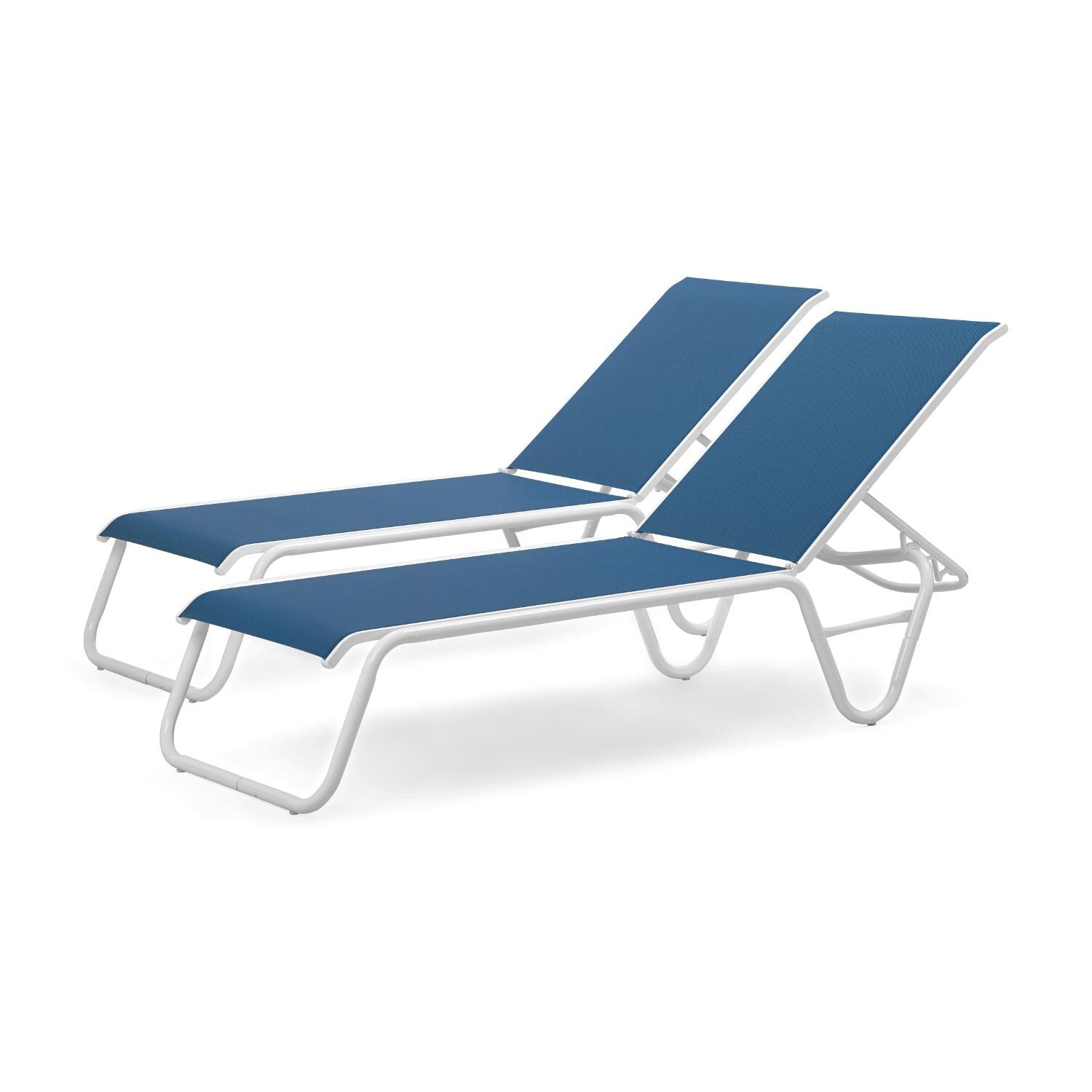 Gardenella 2 Piece Aluminum Stacking Chaise Lounge Set With Sling Seating By Telescope Casual - Gloss White/Cobalt thumbnail