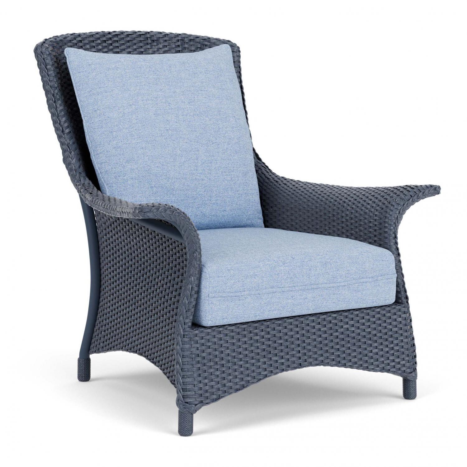 Lloyd Flanders Mandalay Lounge Chair in Denim Blue Finish with Demo Skyway Fabric - Angled thumbnail