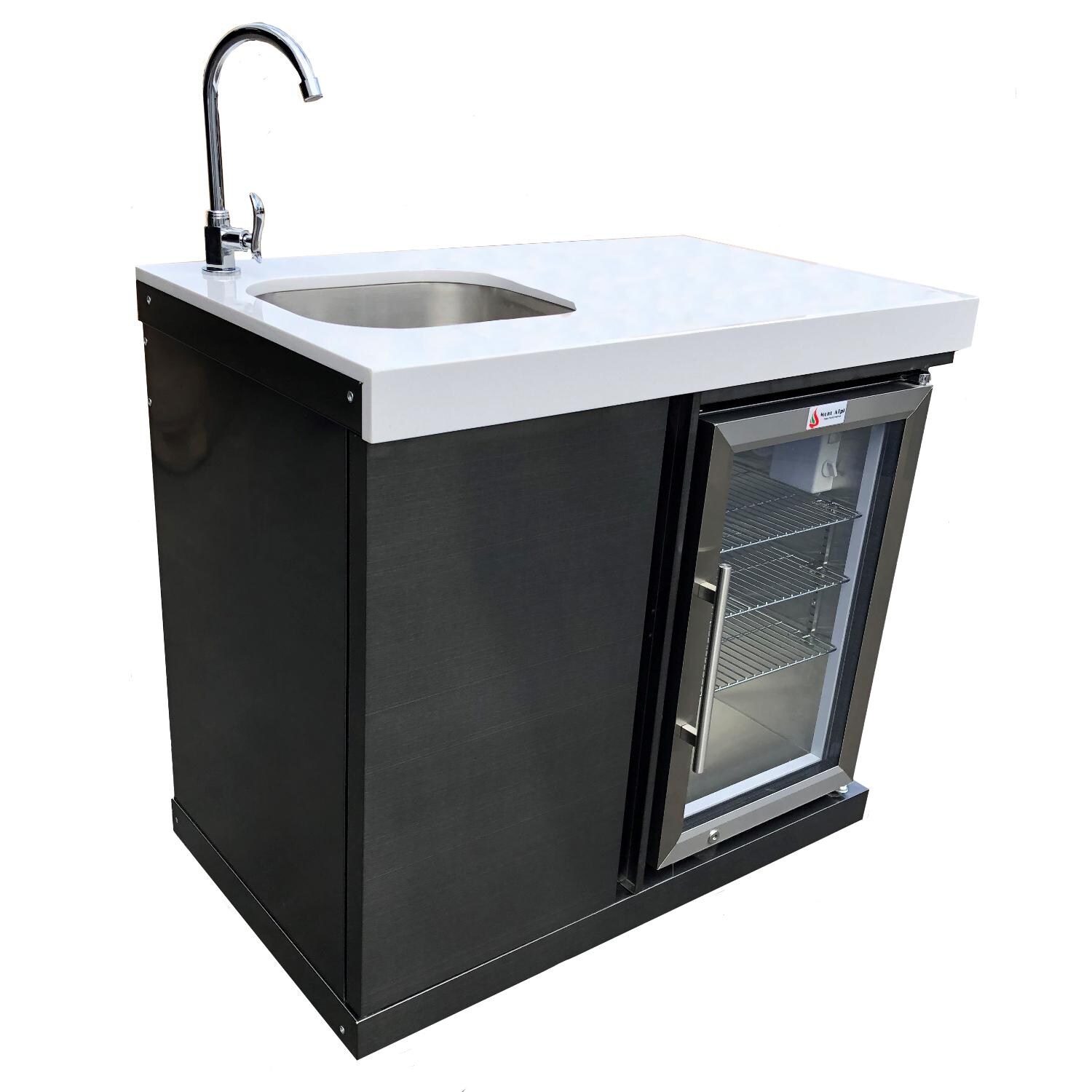 Mont Alpi Beverage Center Cabinet Module W/ Sink & 2.6 Cu. Ft. Outdoor Refrigerator - Black Stainless Steel - MASF-BSS image