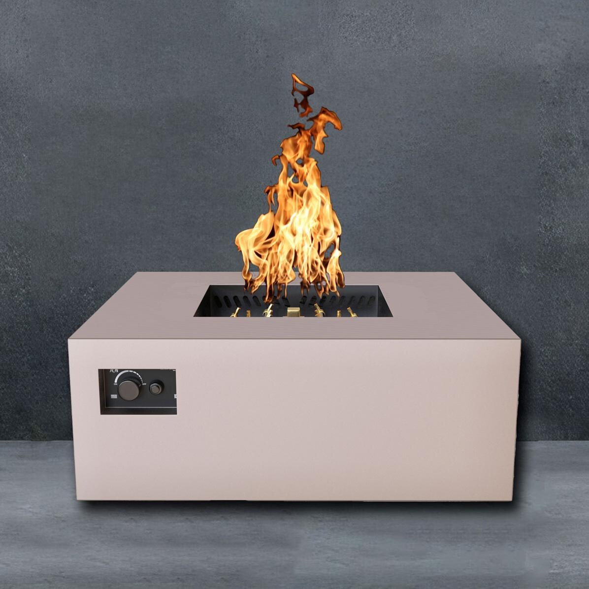 AON 40 Inch Square Powder Coated Steel Natural Gas Fire Pit Table W/ Platinum Ignition in Sand Pebble By Warming Trends - Fire - Detail thumbnail