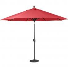 Galtech 11 Ft. Lighted Octagonal Aluminum Patio Market Umbrella W/ Crank Lift And Auto Tilt - Black Frame W/ Sunbrella Canvas Jockey Red Canopy