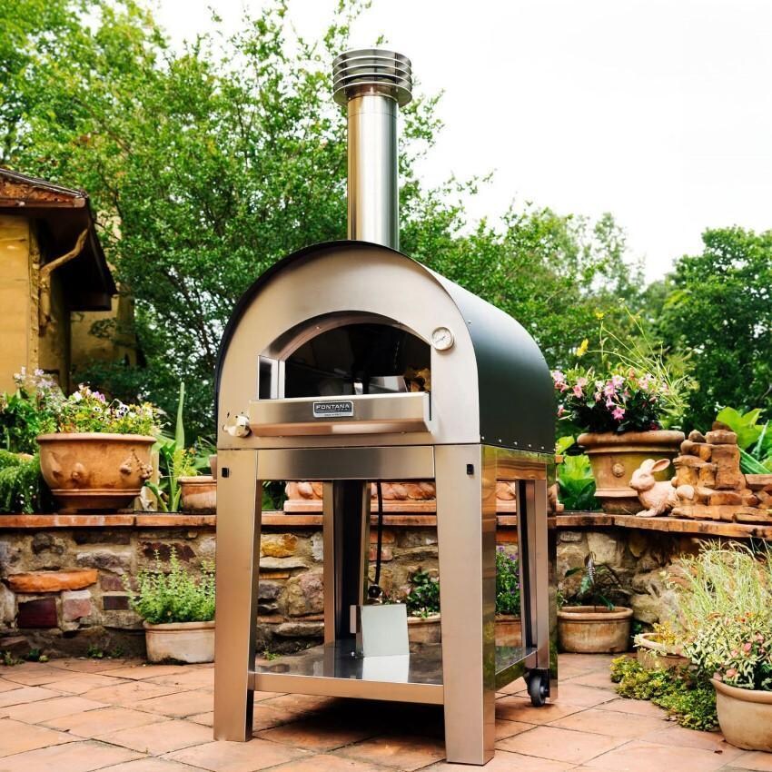 Fontana Forni FTNAP-H-A + FTCART-M Napoli Hybrid Pizza Oven on Cart - Anthracite - Shown on Cart - Lifestyle thumbnail