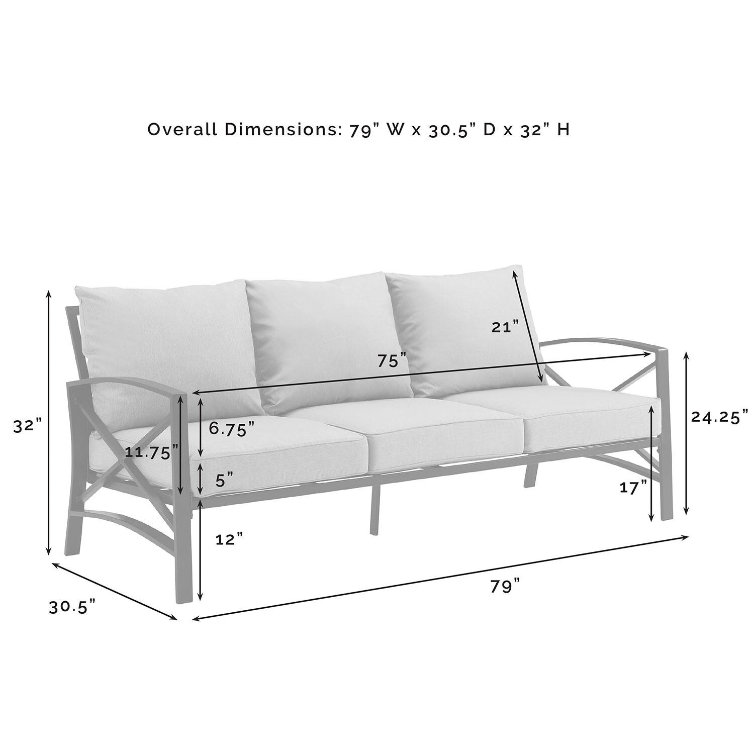 Ultimate Patio UP-82269BZ-OL 5Pc Outdoor Sofa Set W/ Fire Table in Oatmeal - Sofa Dimensions - Diagram thumbnail
