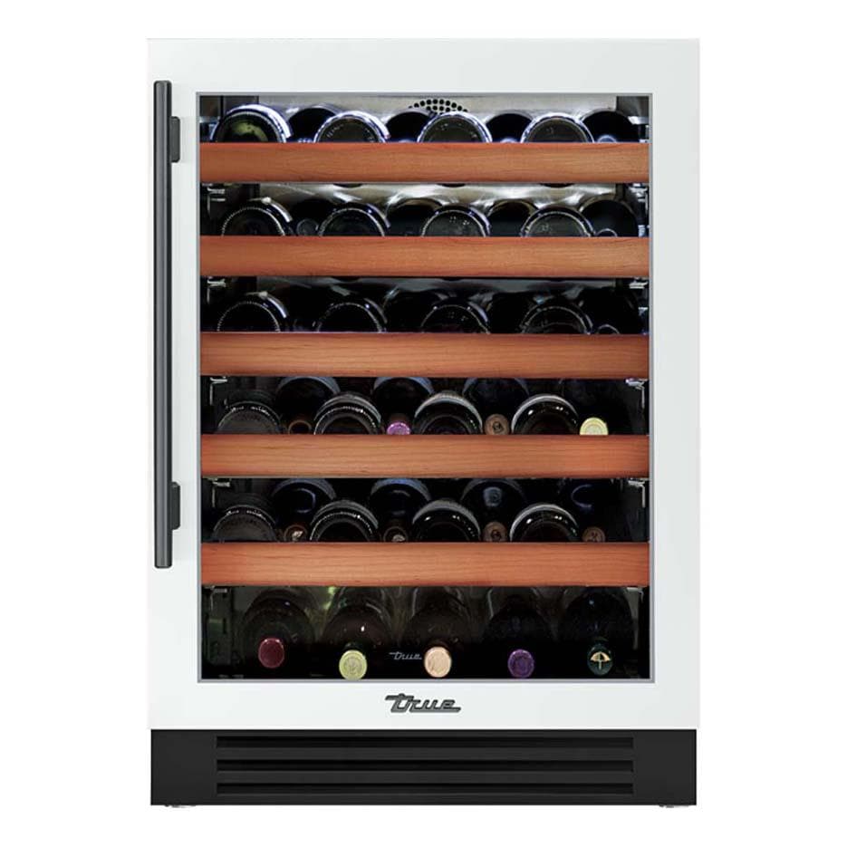 True TWC-24-R-OG-C~DSK-030-H05 24 Inch 45 Bottle Right Hinge Glass Door Outdoor Wine Cabinet - Matte White w/ Pewter Handle - White Background thumbnail