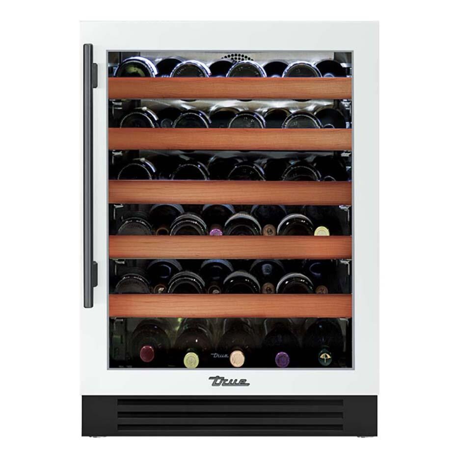 True TWC-24-R-OG-C~DSK-030-H05 24 Inch 45 Bottle Right Hinge Glass Door Outdoor Wine Cabinet - Matte White w/ Pewter Handle - White Background thumbnail