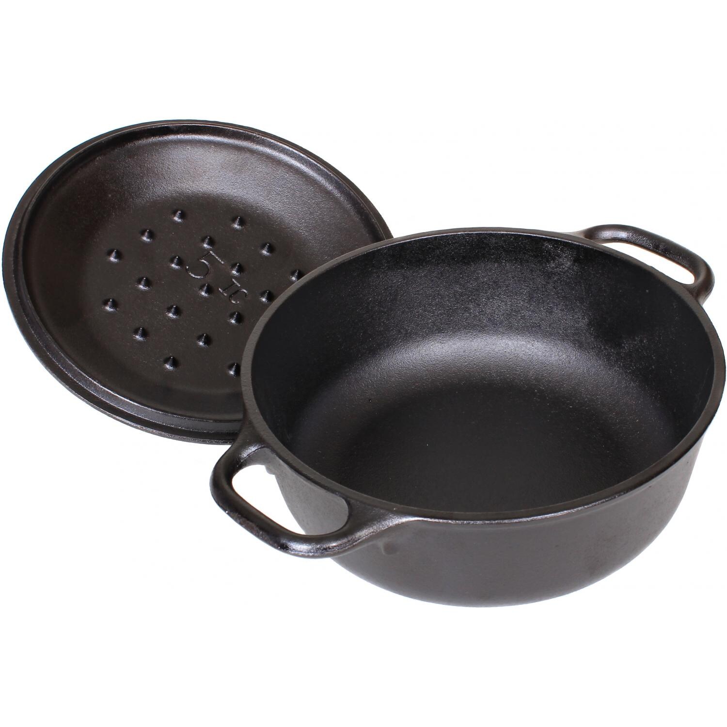 Lodge Seasoned Cast Iron Serving Pot With Iron Cover - Open thumbnail